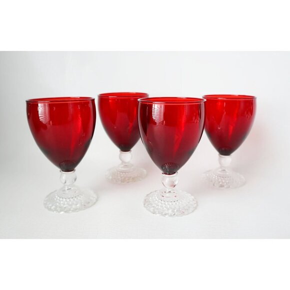 4 Royal Ruby Boopie Glasses Glass Stemware 1950's Vintage Anchor Hocking Barware - Picture 1 of 5
